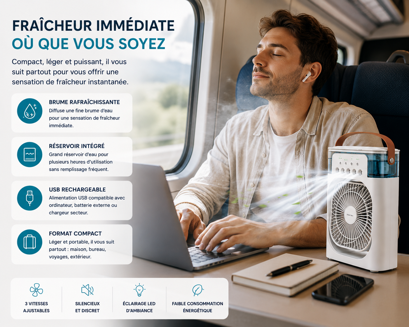 Ventilateur Rafraîchisseur d'Air Portable Fresh Aura